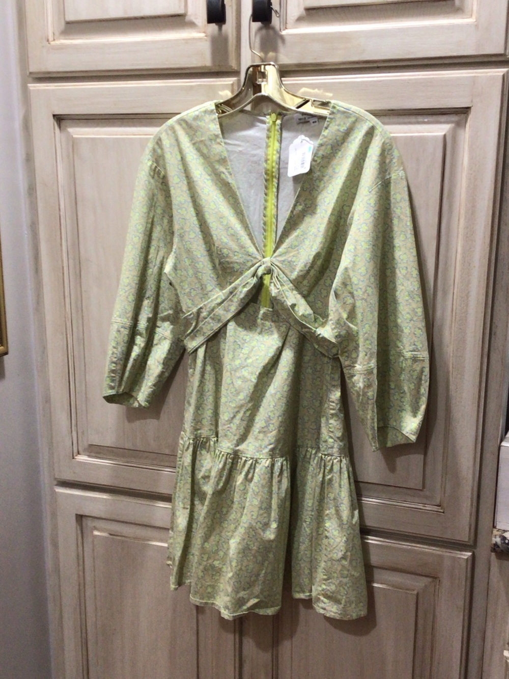 Derek Lam Light Green Paisley Tie-Front Dress Jacket